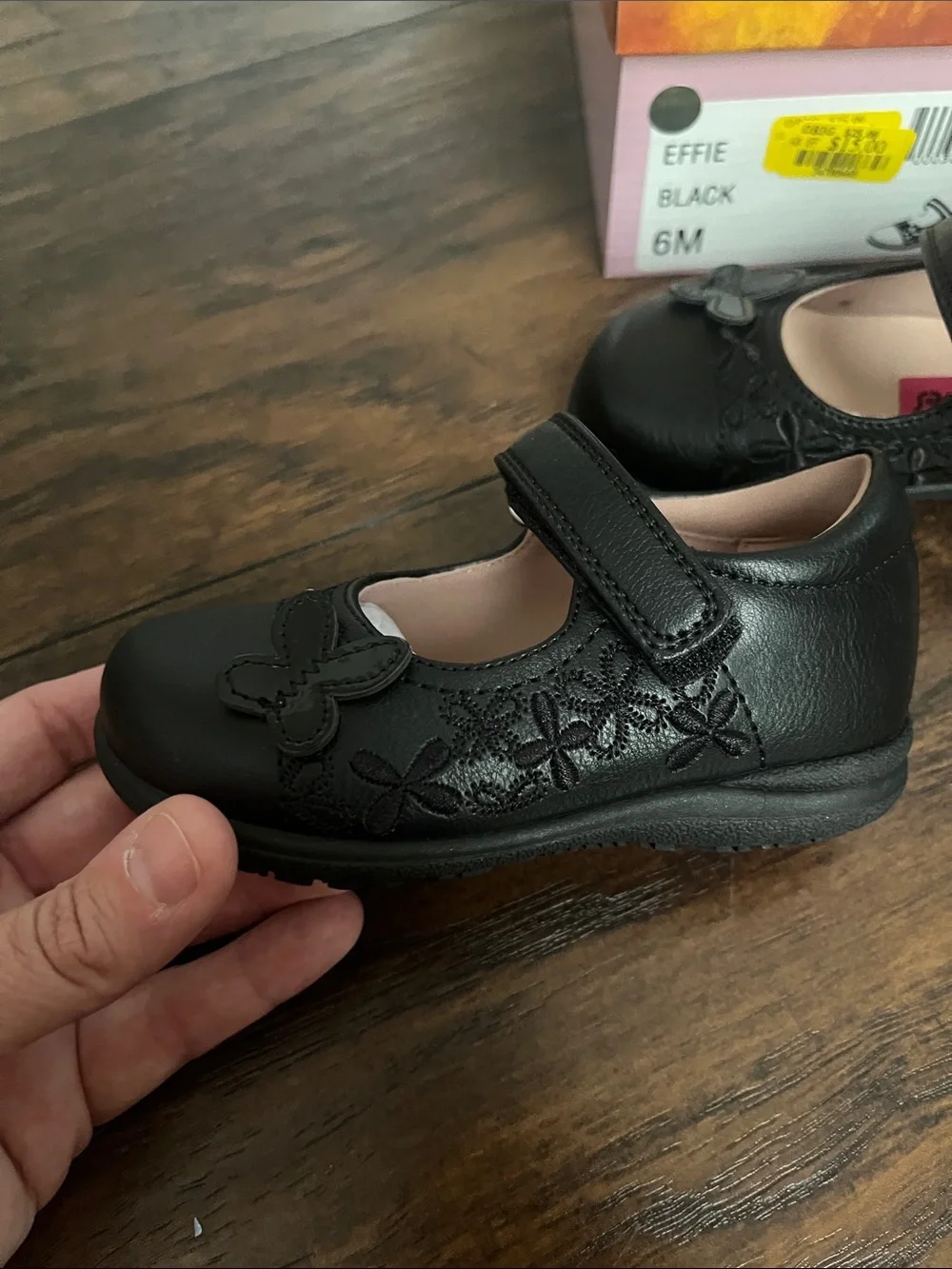 Rachel Shoes Black Girls' Mary Jane Dress Shoes with Floral Accent